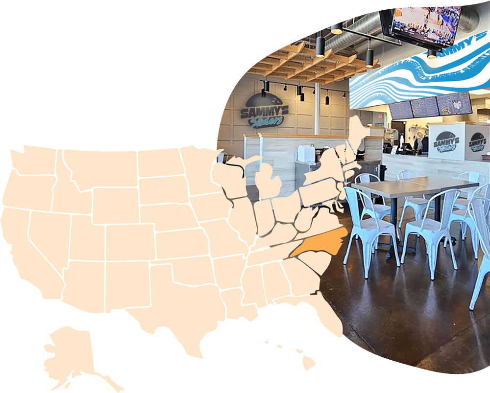 map of North Carolina and Sammy sliders store
